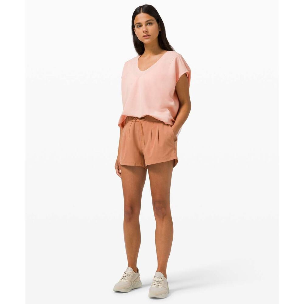 LULULEMON Capped Short-Sleeve Tee in Pink Mist Pique Microfiber Size 12 (est)